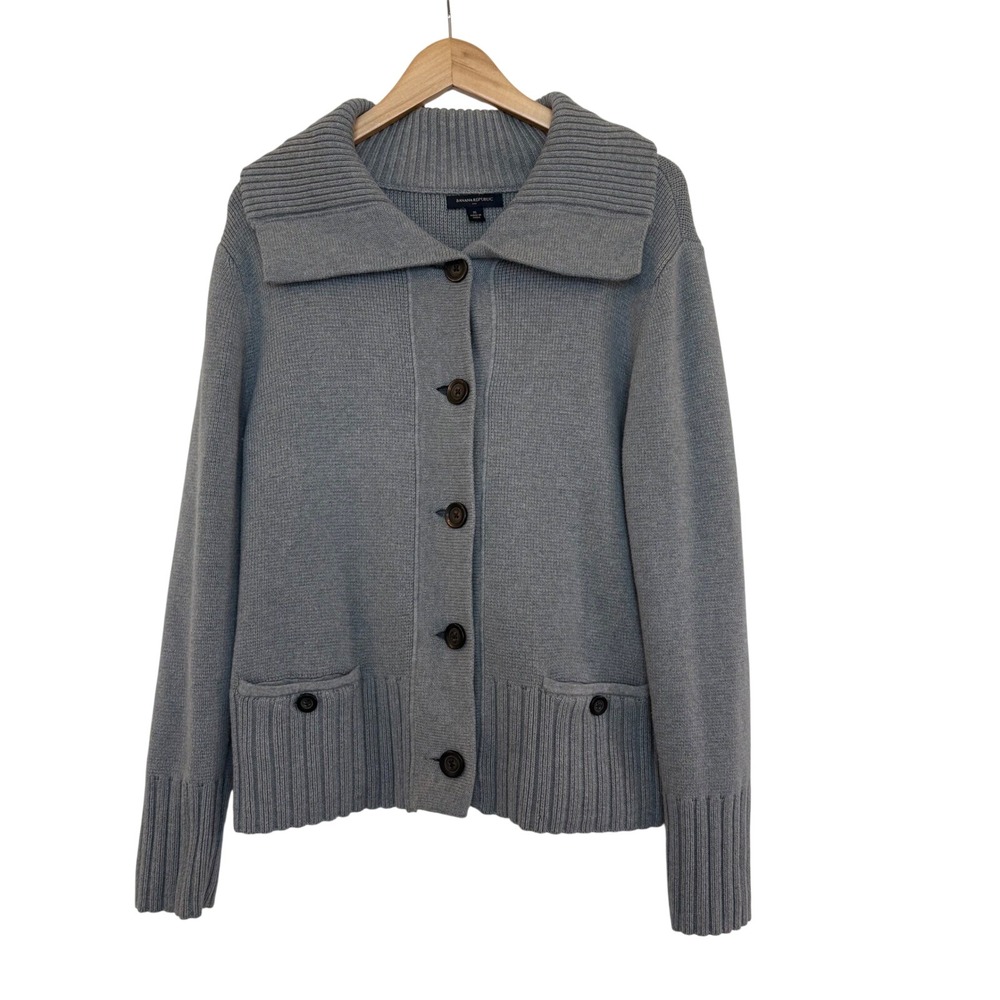 Banana‎ Republic Gray Ribbed Shawl Collar Cardigan Sweater XL Angora Blend